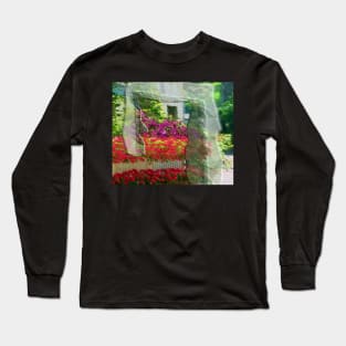 Flowers with house in Grimaud, France Long Sleeve T-Shirt